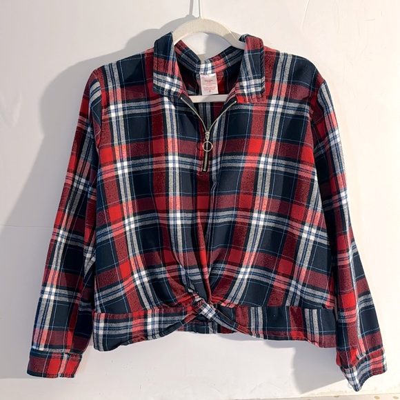 No Boundries Red Plaid half zip Flannel Top Shirt  Size XL - Picture 1 of 3